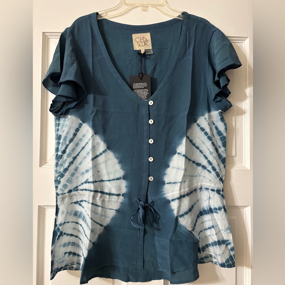 NWT Chaser Drawstring Silk Tie-Dye Top, size M
